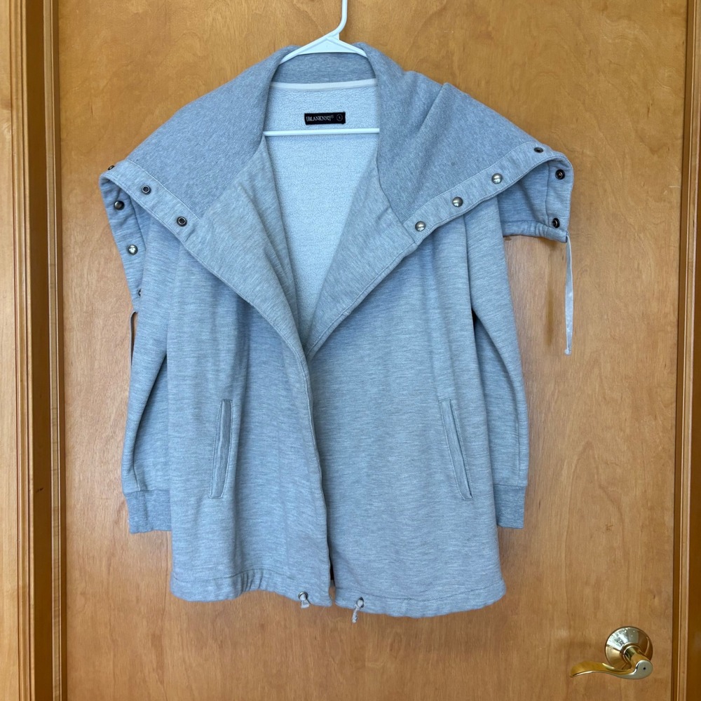 BlankNYC Draped Open Front Cardigan Women Small Gray Snap Collar Fleece Jacket